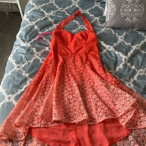 Betsy Johnson high low lace halter dress apricot